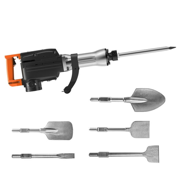 KFFKFF Destruction Sledgehammer, 1350 BPM Cement Shatterer 6pcs Drill Bits Chipping with Container, 2200W Electronic Sledgehammer Robust, Black
