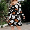 thumbnail image 2 of Black Halloween Background with Pumpkin Long Sleeve Dresses For Women Vintage Elegant Party Dress Oversized V-neck Dress S-8XL, 2 of 7