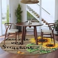 thumbnail image 4 of Sunflower Yellow Round Area Rug 5 FT, Non Slip Bedroom Area Rug, Sunshine Butterfly Farmhouse Wood Brown Washable Soft Circular Carpet Floor Mat for Kitchen Dining Room Foyer Balcony Dorm, 4 of 9