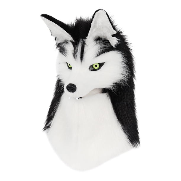 Sombrero de cabeza de lobo de Husky, accesorio para cosplay, sombrero con cabeza de animal para actividades al aire libre Blanco y negro