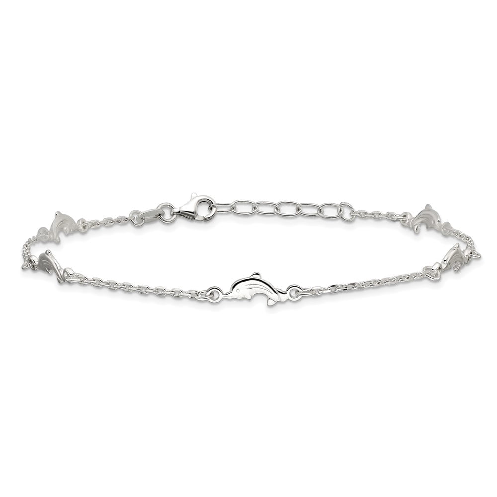 Sterling Silver Polished Dolphin 10in Plus 1in Ext. Anklet