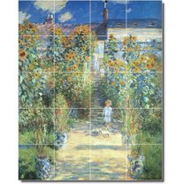 Ceramic Tile Mural-Claude Monet Garden Backsplash Tile Mural 14. 48" w x 60" h using (20) 12 x 12 ceramic tiles