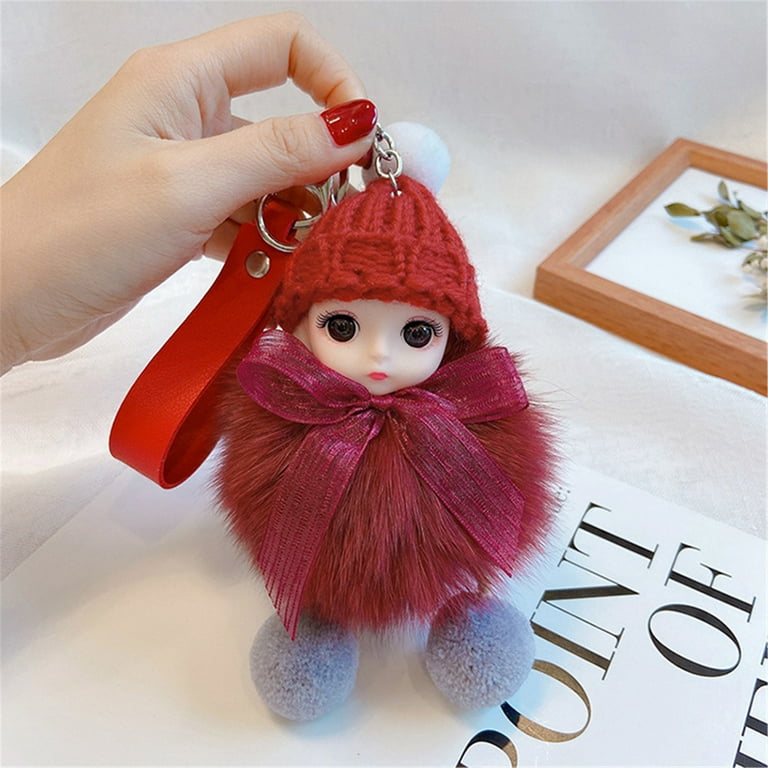 Accessories, Pink Puff Ball Keychain