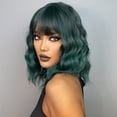 thumbnail image 4 of LHWEN European And American Style Gradient Green Shoulder Length Short Curly Ladies High Temperature Silk Wig Hair Cover For Festival Party 35cm / 14inches Beauty Salon Straight Hair Fun Lace Wavy, 4 of 9