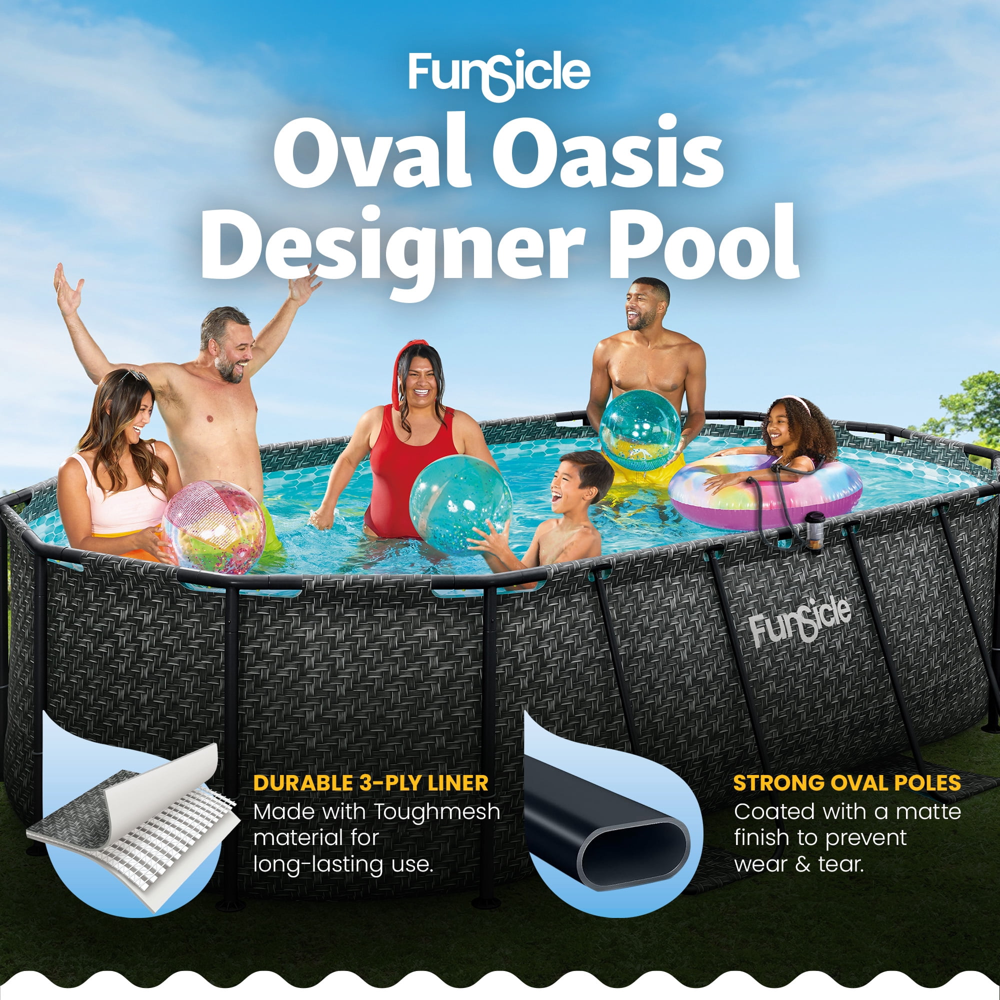 Funsicle 13'11" Oasis Designer Above Ground Pool with Pump, Oval Frame, Dark Herringbone