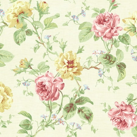 Brewster Home Fashions Willow Cottage Rose Trail Wallpaper in Egg-Shell White