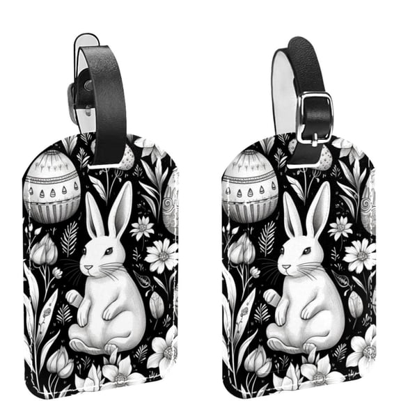Square 2Pack PU Leather Easter Egg Cruise Luggage Tag with Privacy Cover and Name ID Tag for Travel Handbags Backpacks Luggage Tags