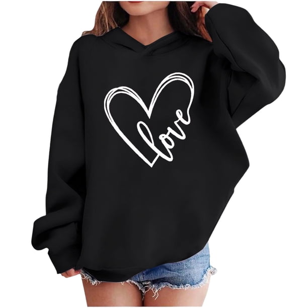 Sudadera con capucha y estampado de corazón de San Valentín, sudadera de manga larga para niños y niñas, chaqueta para niñas de talla mediana y grande.