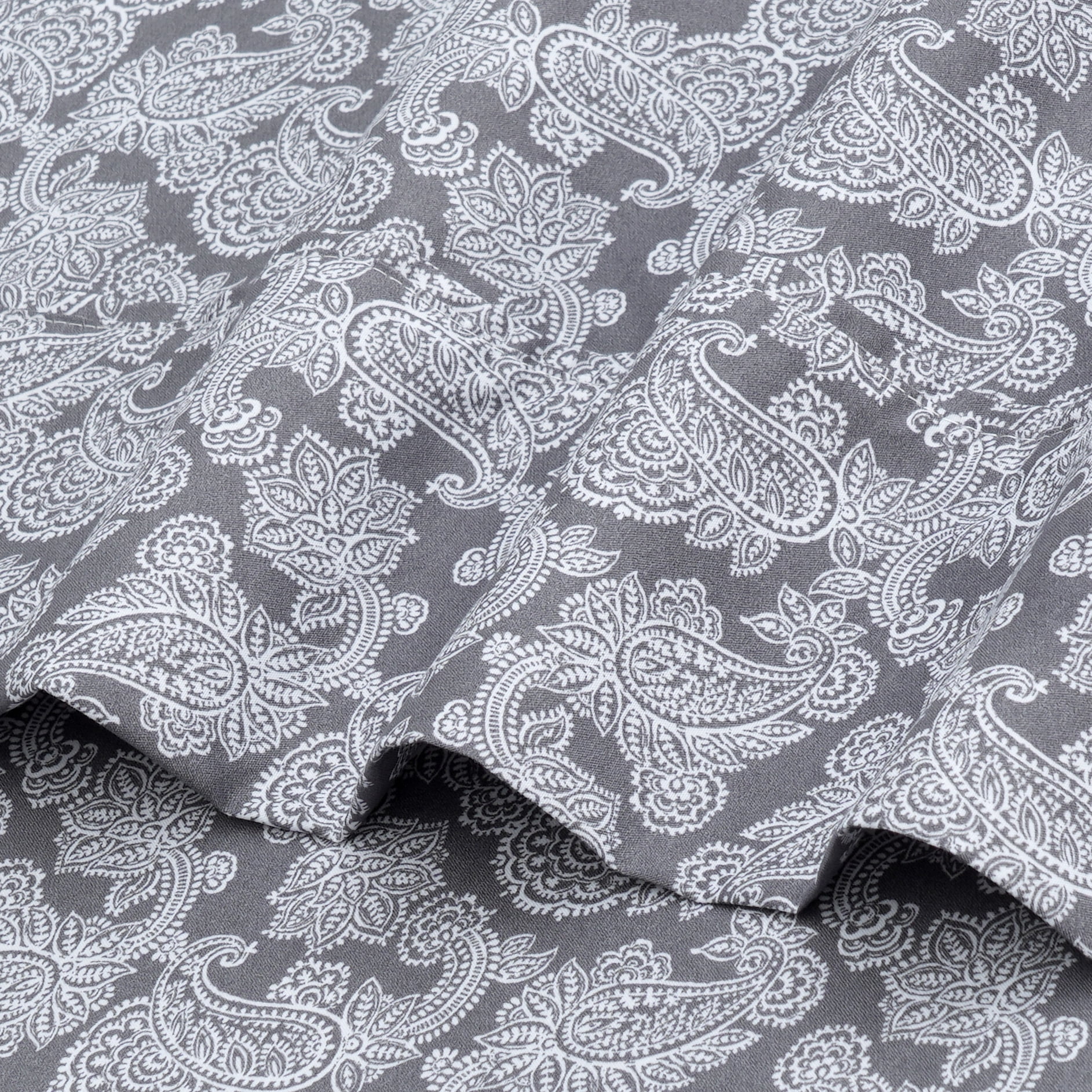 Mainstays Super Soft Brushed Microfiber Bed Sheet Set, Grey Paisley Print, Twin-XL, 3 Piece