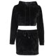 thumbnail image 1 of Black Conjunto de trajes de piel sintética de 2 piezas gótico punk para mujer, sudaderas con capucha con orejas de oso lindas, sudadera recortada con cordón, minifalda de cintura a, 1 of 5