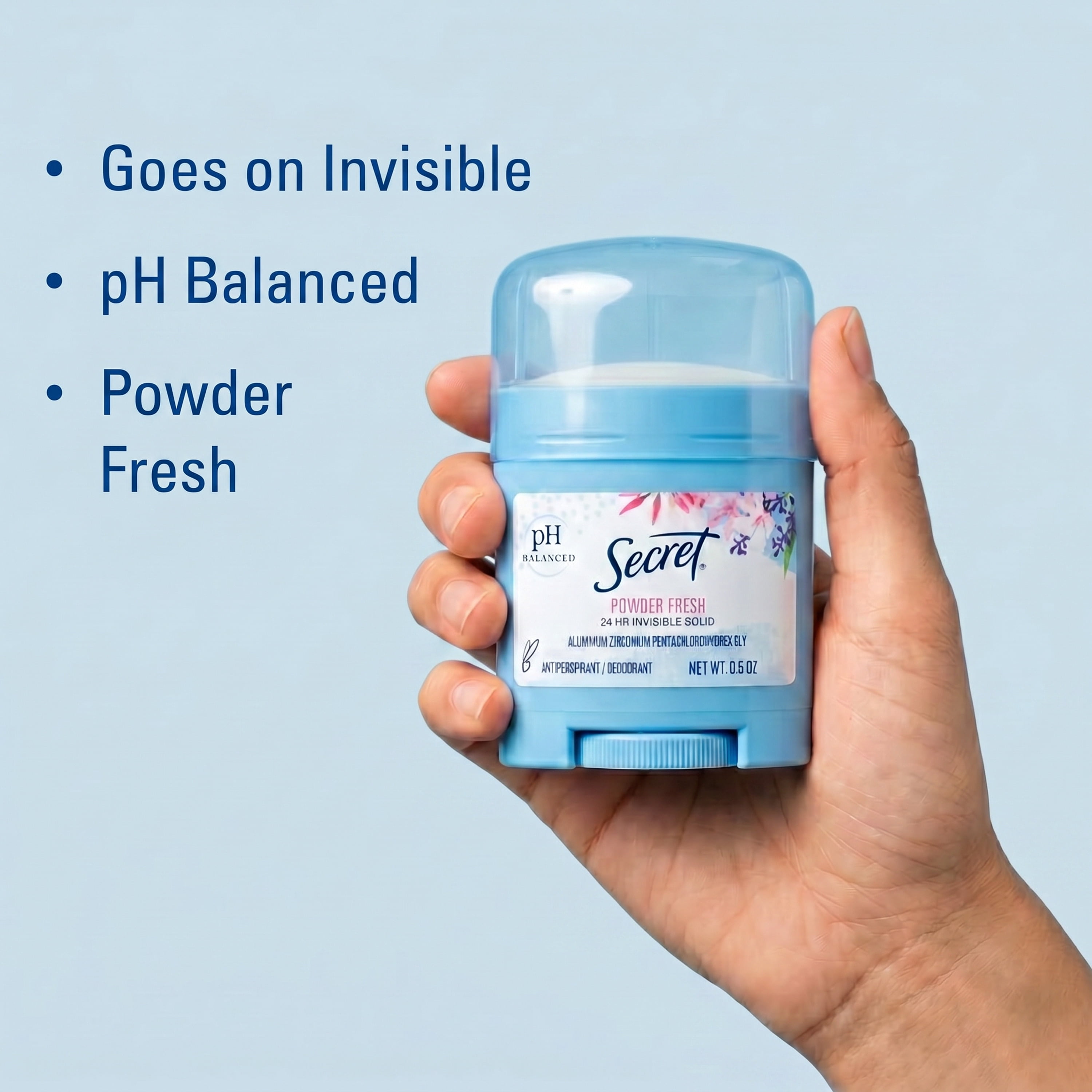 Secret Invisible Solid Antiperspirant Deodorant, Powder Fresh, Travel Size Toiletries, 0.5 oz