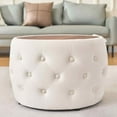 thumbnail image 6 of Timbernest Velvet Ottoman with Storage Set of 2, Round Nesting Foot Stool with Wood Tray, No Assembly Needed, Beige, 6 of 11