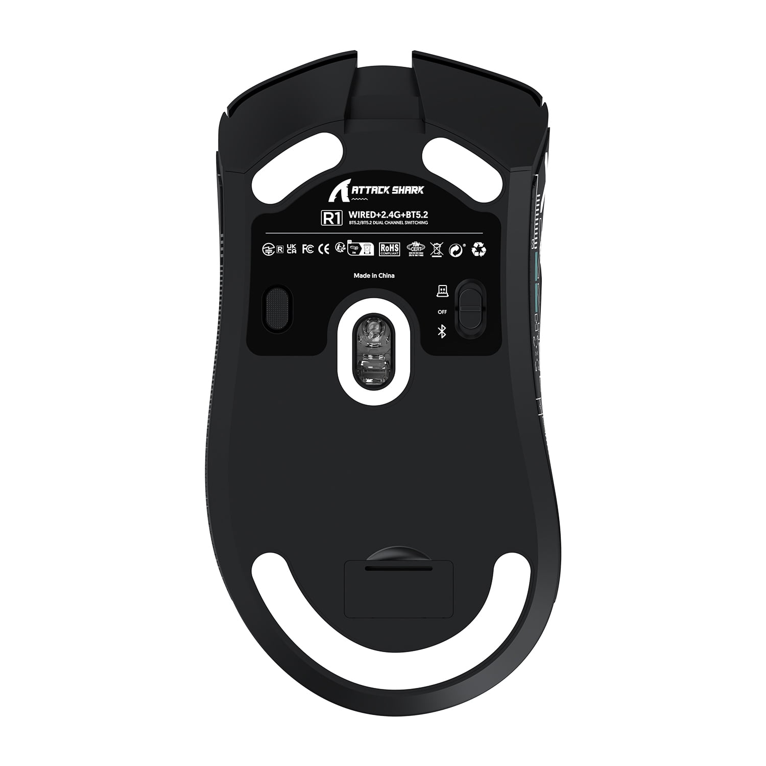 ATTACK SHARK R1 SUPERLIGHT Mouse with Tape, PixArt PAW3311 Gaming Sensor, BT/2.4G Wireless/Wired Gaming Mouse, 6 Adjustable DPI up to 18000, 65 Hrs Battery, Office Mice for Win11/Xbox/PS/Mac