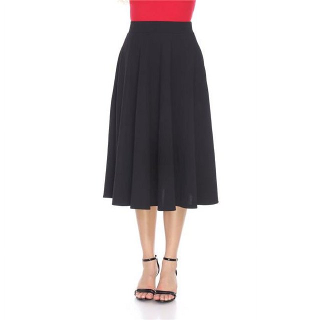 White Mark 709-01-XL Jupe Midi Évasée pour Femmes avec Poches - Noir, Extra Large