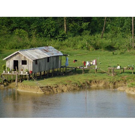 - Wooden House with Plants and a Garden in the Breves Narrows in the Amazon Area of Brazil Print Wall Art By Ken Gillham