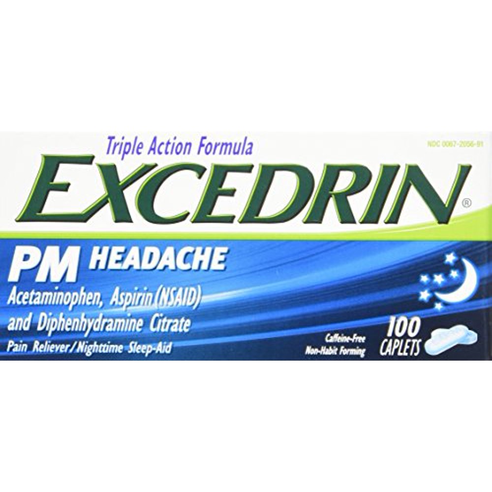 Excedrin PM Headache Pain Reliever Caplets 100 Count Each
