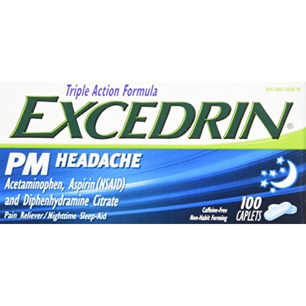 Excedrin PM Headache Pain Reliever Caplets 100 Count Each
