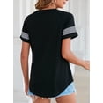 thumbnail image 2 of Womens Short Sleeve Raglan Top Casual Summer Loose Fit Basic T-Shirts Striped Color Block Asymmetric Hem Casual Tops, 2 of 6