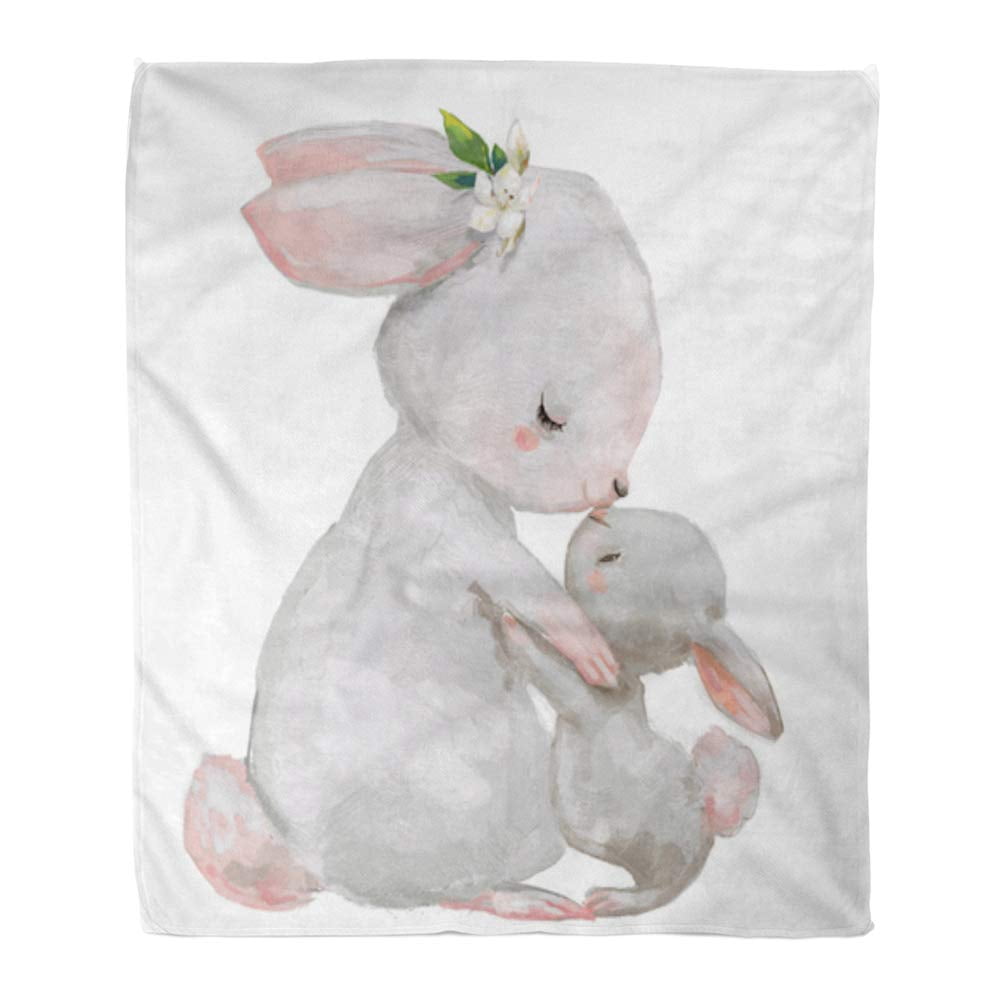 Possta Decor Happy Easter Super Soft Fuzzy Throw Blanket Lightweight Cozy Warm Fluffy Plush TV Blankets for Living Room Bedroom Bed Couch Chair Cute Rabbit Bunny with Flower Branch