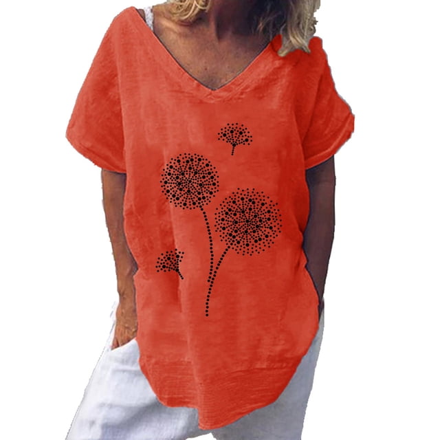 Pompotops Mode T-shirt à Manches Courtes Imprimé Col Rond Ample pour Femmes