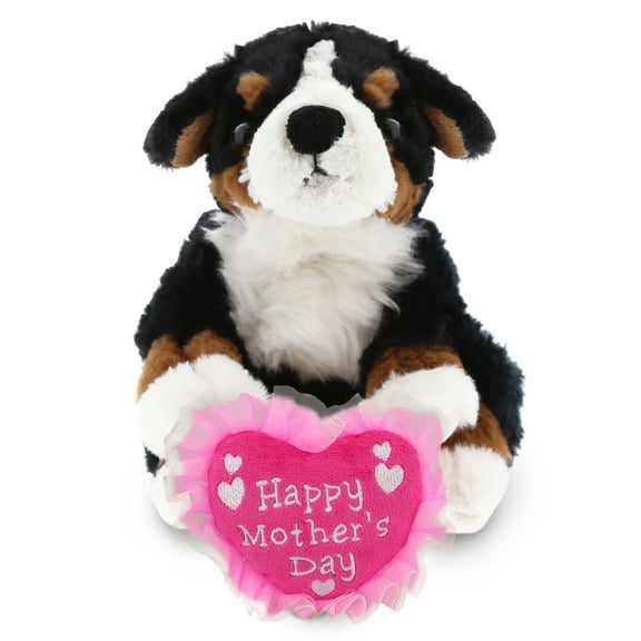 DolliBu Happy Mother's Day Super Soft Bernese Dog Plush Figure - Cute Stuffed Animal with Pink Heart Message for Best Mommy, Grandma, Wife, Daughter - Cute Dog Pet Plush Toy Gift - 8" Inches