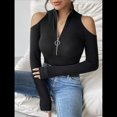 thumbnail image 4 of Blusa de Mujer con Cuello en V, Hombros Descubiertos, Larga, Ajustada, con Cordones, Acanalada y Elástica. Negro L, 4 of 9