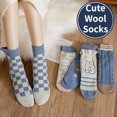 thumbnail image 2 of 5 Pairs Wool Socks for Women Thick Knit Cozy Vintage Cute Animal Floral Crew Socks, 2 of 7