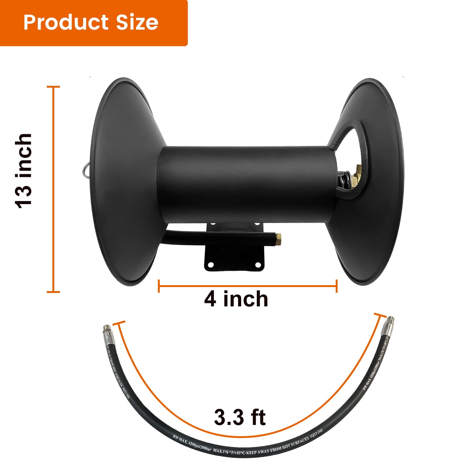 Imeshbean Black 100ft Wall-Mounted Hose Reel, Heavy Duty Steel with Hand Crank