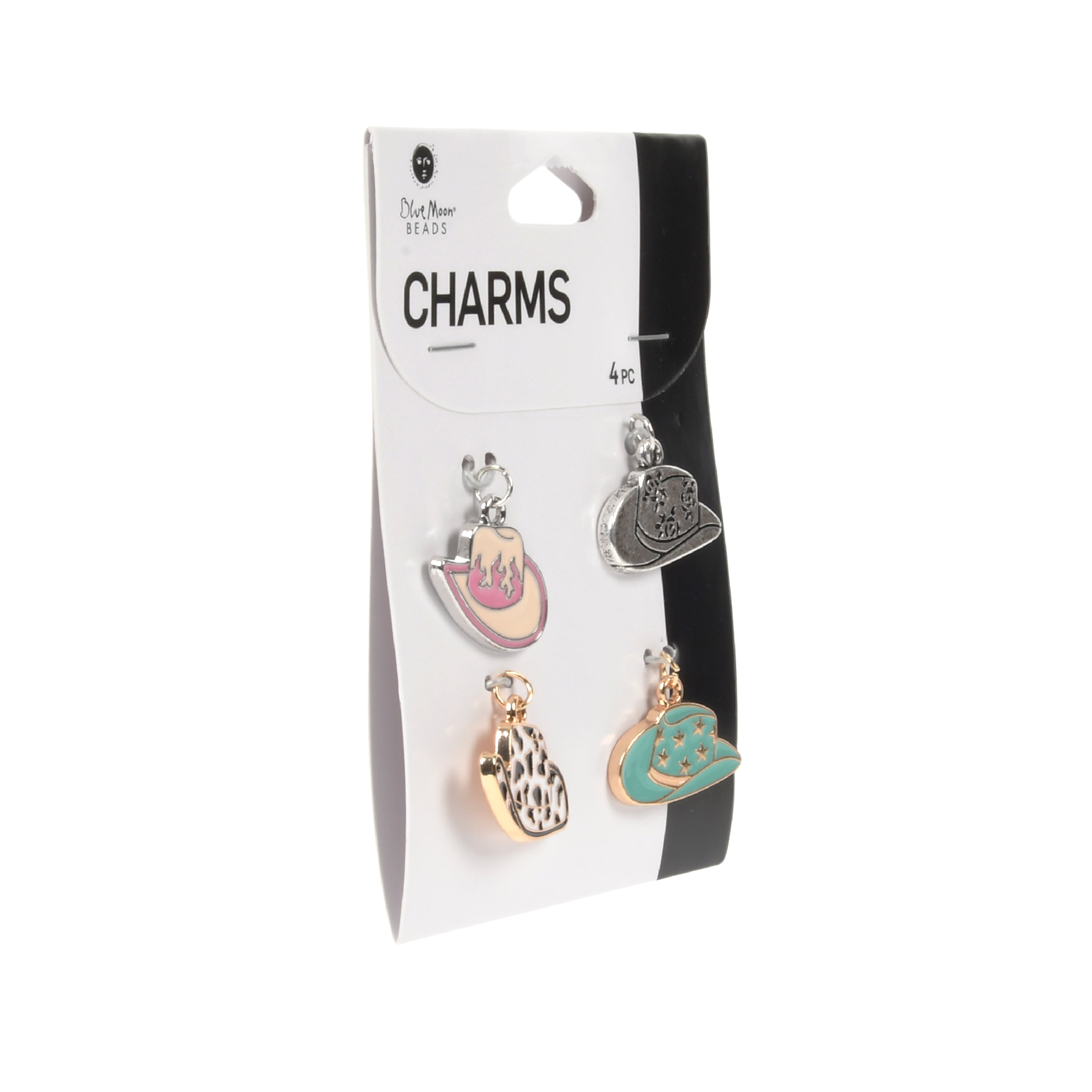 Blue Moon Beads Alloy Cowgirl Hat Charms Multi-Color-Unisex-Teen to Adult, 4 Pieces