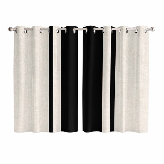 Black Vintage Kitchen Curtains 63 Inch Length, Geometric Stripes Simple Lines Grommet Top Bedroom Living Room Curtains, Light Filtering Cafe Curtain Drapes 2 Panels Set 104''x63''
