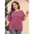 thumbnail image 3 of SHOWMALL Plus Size Clothes for Women Double Ruffle Short Sleeve Mauve 5X Tunic Shirt Summer Tops Loose Fitting Clothing, 3 of 10