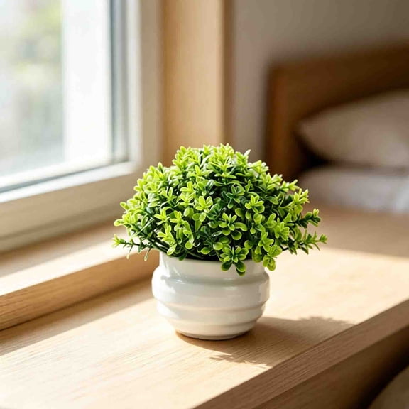 Artificial Potted Plant, 4in Mini Greenery Decoration for Home, Office, and Desk, Realistic No-Maintenance Ornament