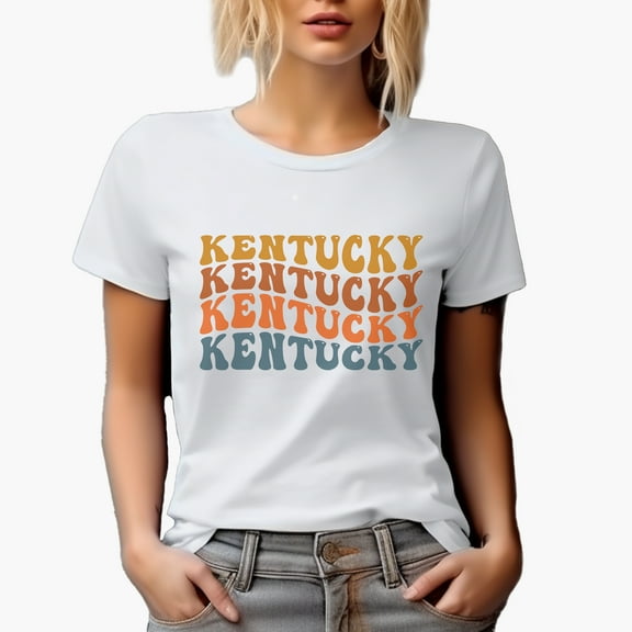 Kentucky, America, US or USA State, Groovy Retro Wavy Text Merch Gift, White T-Shirt, Small
