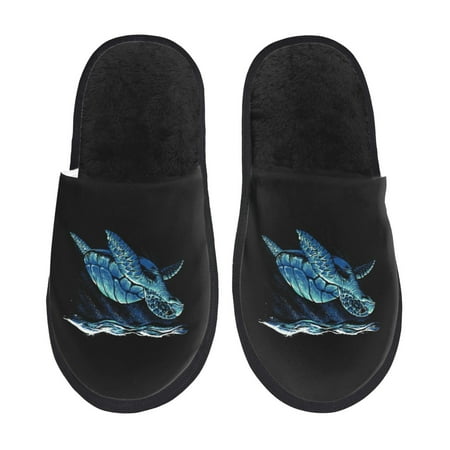 Balery Ocean Turtle Slient Indoor Furry Fleece Comfort House Shoes Soft Non-Slip Home Shoes Cotton slippers House Slippers-- Medium