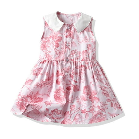 

Huilaibazo Girls Dress Kids Toddler Baby Girls Spring Summer Floral Cotton Sleeveless Princess Dress Clothes