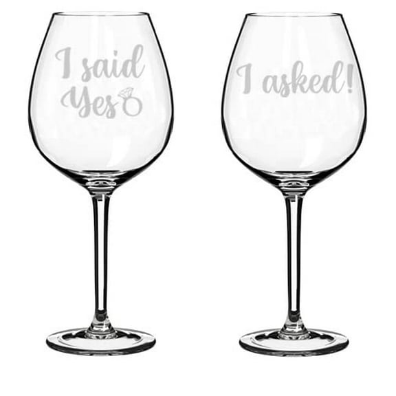 Set of 2 Wine Glass Goblet Gift I Asked I Said Yes Engagement (20 oz Jumbo)