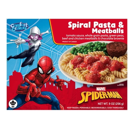 Comfort Cravers Spider-Man Spiral Pasta & Meatballs with Green Peas and Chocolate Brownie, 9 oz (Frozen)