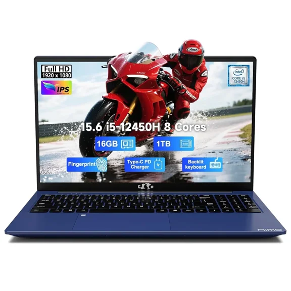15.6" IPS FHD Business-Laptop, 8 Cores Intel i5-12450H (Beat i7-11800H, Up to 4.4GHz) 16GB RAM 1TB SSD Backlit Keyboard Computer, 100W Type C Fingerprint WiFi 6 Win 11 Blue