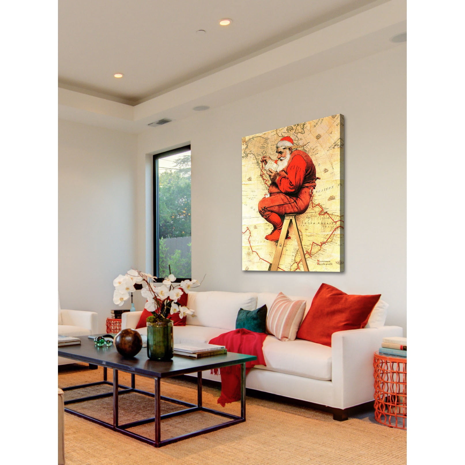 Marmont Hill "Santa at the Map" by Norman Rockwell Painting Print on Canvas
