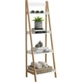 thumbnail image 6 of 4 Tier White Ladder Shelf, Modern Wood Ladder Bookshelf, Leaning Bookcase Book Shelves for Living Room, Bedroom, Study Room, Balcony (16.5"W x 13.8"D x 55"H), 6 of 8