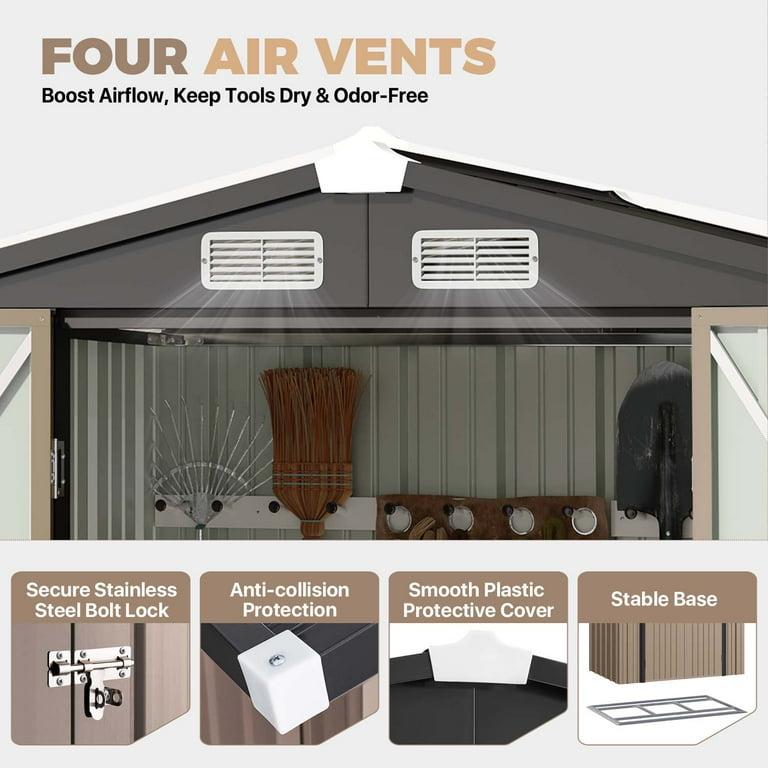 BaPiPro 6'x4' Outdoor Metal Shed with Base - Shed and Outdoor