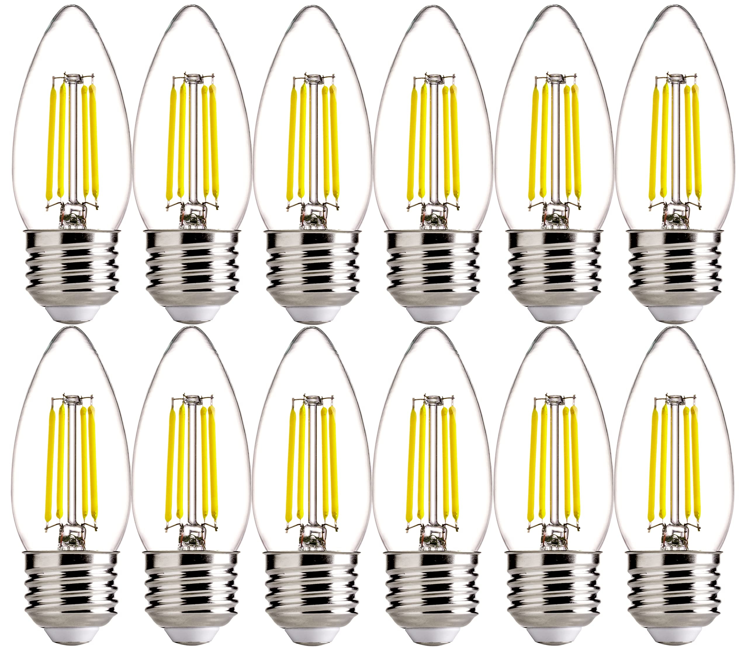 Candelabra LED 12-Pack, Dimmable, 60W Eqv, B11, E26 Lamp Base Chandelier Light Bulbs, FLSNT