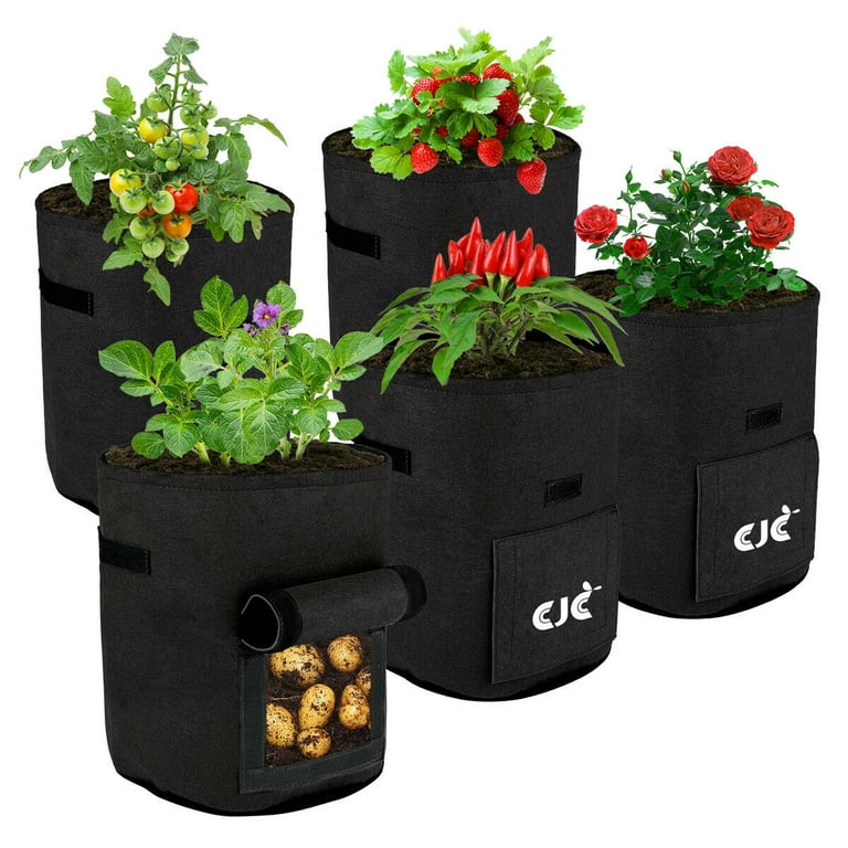 5 Pack Potato Grow Bags with Flap 7 Gallon, Planter Pot with Handles and  Harvest Window for Potato Tomato and Vegetables, Grey 