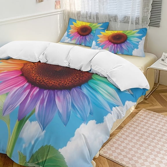Rainbow Sunflower Sky Set Duvet Cover Bedding Set Duvet Cover Polyester Quilt Cover for Twin Size