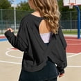 thumbnail image 2 of CUZIBR Girls Youth Shirts Loose Fit Long Sleeve Cropped Top Solid Color Oversized Crewneck Casual Blouse Backless Summer Fashionable Basic Breathable Cozy Lightweight Tee Blouse,Black,5-6 Years, 2 of 8