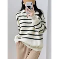 thumbnail image 3 of Suéteres a rayas para mujer, elegantes, acogedores, combinables, populares, suaves, retro, para oficina, modernos, sencillos, para estudiantes, juveniles y brillantes., 3 of 6