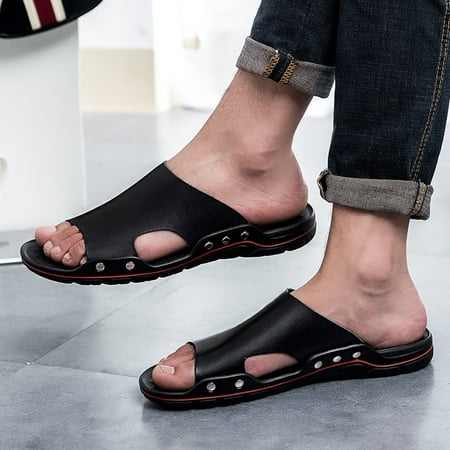 

ZXHACSJ Fashionable Men s Sandals Summer Light Non Slip Slippers Outdoor Beach Shoes Black 41