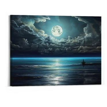 Chilfamy Wall Art Moon Sea Ocean Landscape Picture Canvas Wall Art Print Paintings Modern Artwork for Living Room Wall Decor and Home Décor Framed Ready to Hang Waterproof Artwork-20x16inch