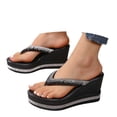 thumbnail image 1 of Platform Slide Sandals with Rhinestone Comfortable Summer Toe Post Slippers Thick Sole Stylish Casual Non Slip, 1 of 8