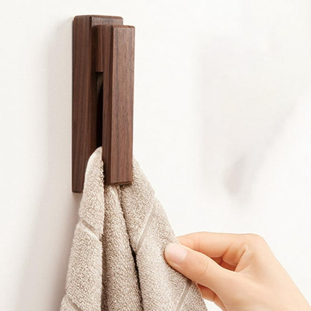 Rustic Wood Towel Hooks Decorative Self Adhesive for Living Room No  Punching Walnut 